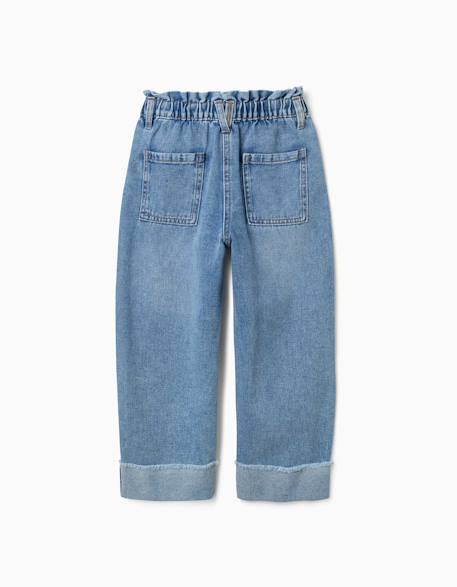 Jean en coton avec taille paperbag et ourlets repliés Bleu 2 - vertbaudet enfant 