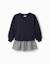 Robe bi-matière en coton avec motif vichy Bleu foncé 1 - vertbaudet enfant 