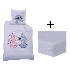 Linge de maison et décoration-Linge de lit enfant-Parure de lit imprimée + drap housse 100% coton, disney home stitch happy
