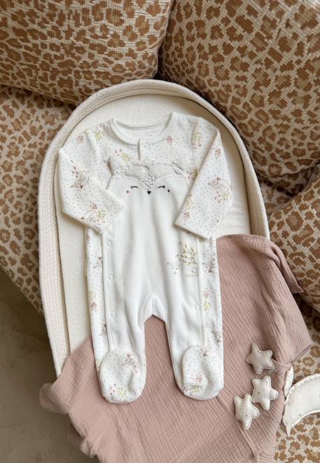 Pyjama bébé en velours ouverture pont doucette Ecru 1 - vertbaudet enfant 