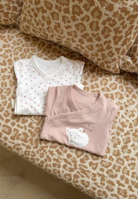 Lot de 2 bodies bébé manches longues ouverture croisée doucette Rose 1 - vertbaudet enfant 