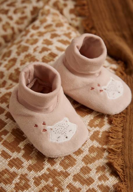 Chaussons bébé en velours doucette Rose 1 - vertbaudet enfant 