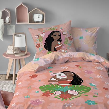 Parure de lit imprimée 100% coton, disney home vaiana fleur Rose 1 - vertbaudet enfant 