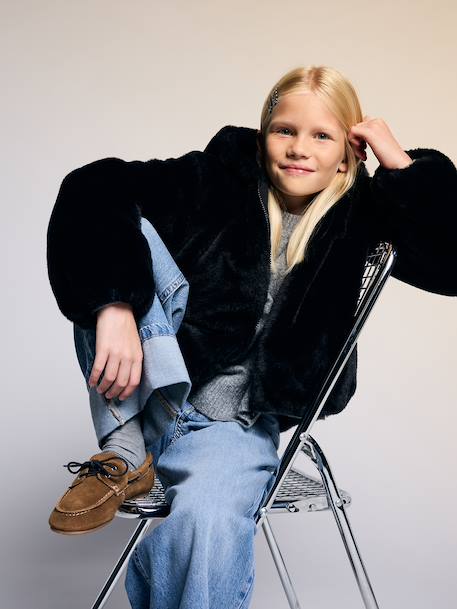 Veste fausse fourrure fille noir 3 - vertbaudet enfant 