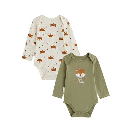Lot de 2 bodies bébé manches longues ginkgo Vert 2 - vertbaudet enfant 