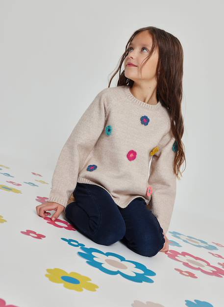 Fille-Pull, gilet, sweat-Pull-Pull fille avec fleurs au crochet