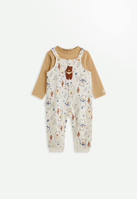 Bébé-Ensemble-Ensemble salopette bébé en molleton et t-shirt moka
