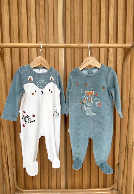 Lot de 2 pyjamas bébé en velours ginkgo Vert 1 - vertbaudet enfant 