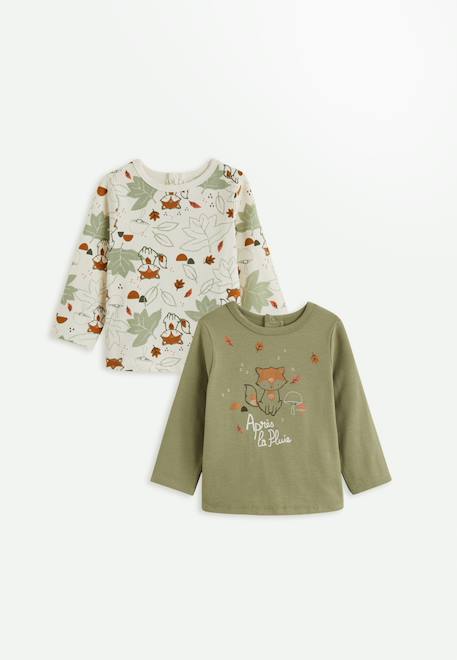 Lot de 2 t-shirts bébé manches longues ginkgo Vert 1 - vertbaudet enfant 