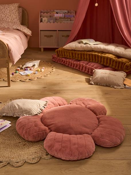 Coussin de sol fausse fourrure fleur rose poudré 1 - vertbaudet enfant 
