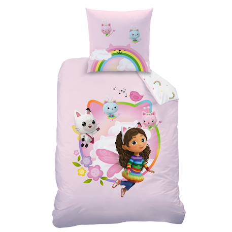 Parure de lit imprimée + drap housse 100% coton, gabby et la maison magique garden Rose 4 - vertbaudet enfant 