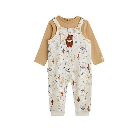 Ensemble salopette bébé en molleton et t-shirt moka Ecru 2 - vertbaudet enfant 