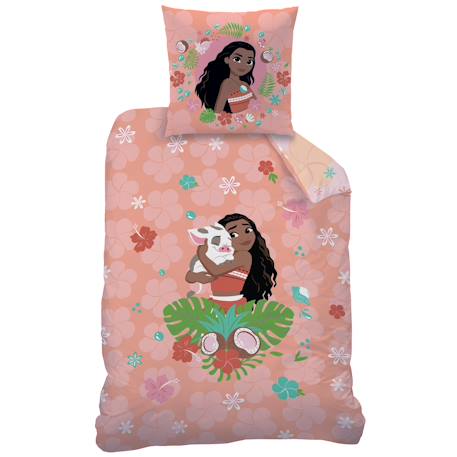 Parure de lit imprimée 100% coton, disney home vaiana fleur Rose 3 - vertbaudet enfant 