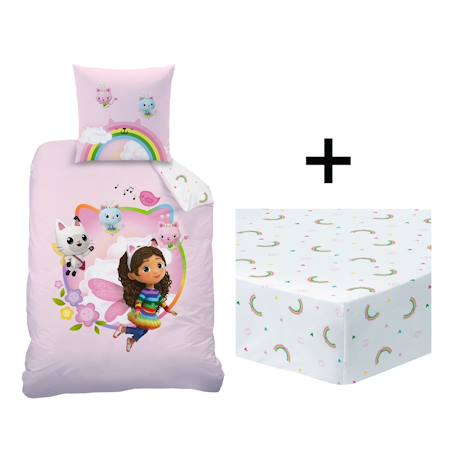 Parure de lit imprimée + drap housse 100% coton, gabby et la maison magique garden Rose 1 - vertbaudet enfant 