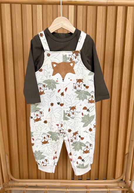 Bébé-Ensemble-Ensemble salopette bébé en molleton et t-shirt ginkgo
