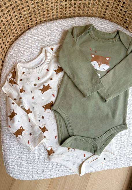 Lot de 2 bodies bébé manches longues ginkgo Vert 1 - vertbaudet enfant 