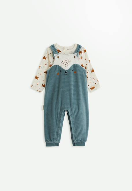 Bébé-Ensemble-Ensemble salopette bébé en velours côtelé et t-shirt ginkgo