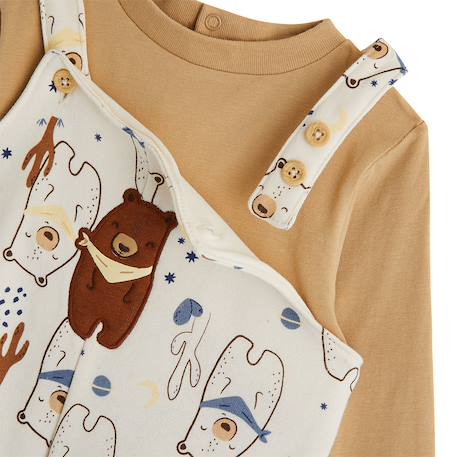Ensemble salopette bébé en molleton et t-shirt moka Ecru 4 - vertbaudet enfant 