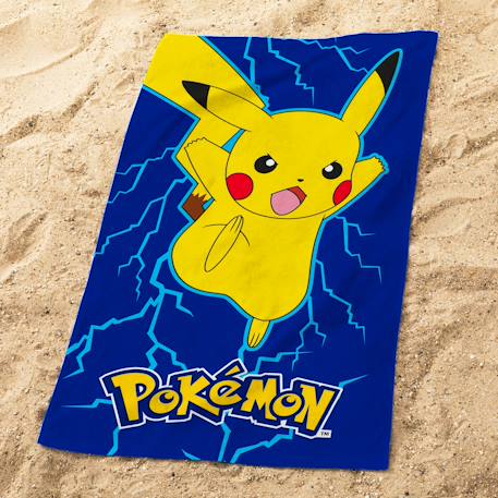 Serviette de bain et de plage imprimée 100% coton, pokemon volt Bleu 2 - vertbaudet enfant 