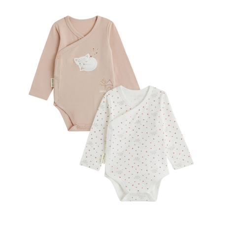 Lot de 2 bodies bébé manches longues ouverture croisée doucette Rose 2 - vertbaudet enfant 