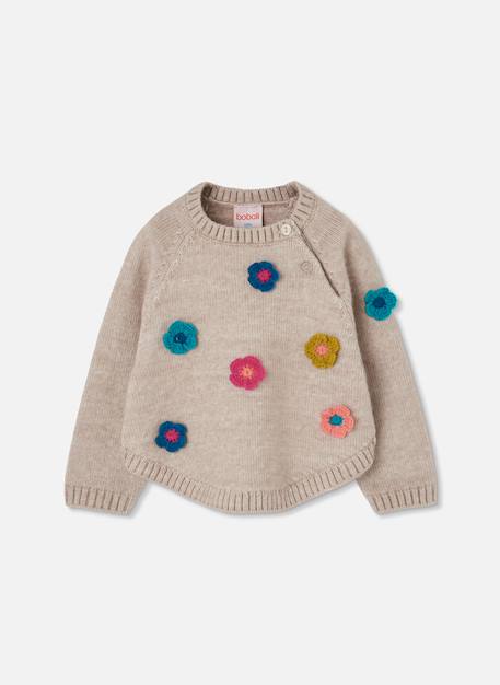 Pull fille avec fleurs au crochet Beige 2 - vertbaudet enfant 