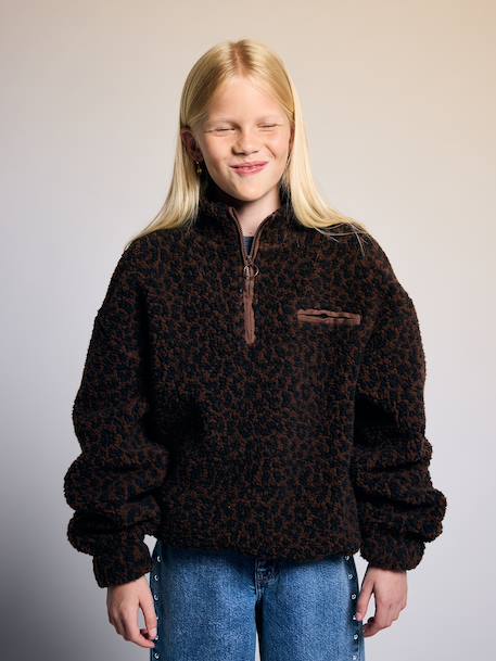 Sweat sherpa fille col montant zippé chocolat 3 - vertbaudet enfant 