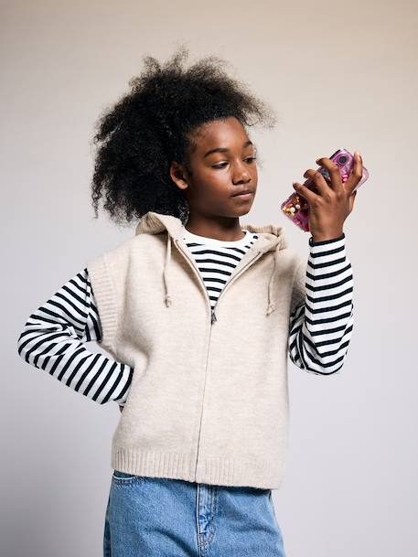 Gilet sans manches fille à capuche zippé beige 2 - vertbaudet enfant 