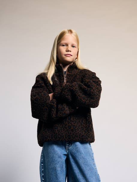 Sweat sherpa fille col montant zippé chocolat 1 - vertbaudet enfant 