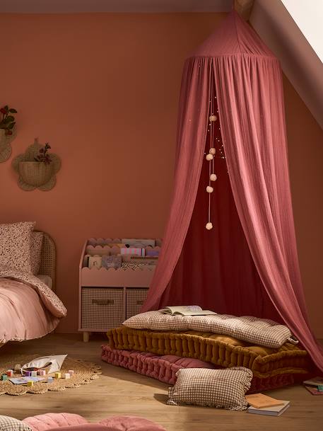 Ciel de lit en gaze de coton avec pompons beige poudré+cannelle+rose+rose+vert sauge 13 - vertbaudet enfant 
