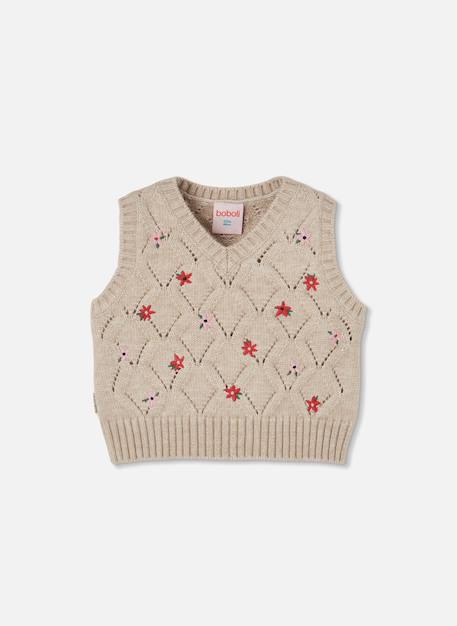 Fille-Pull, gilet, sweat-Pull-Pull sans manches fille brodé de fleurs