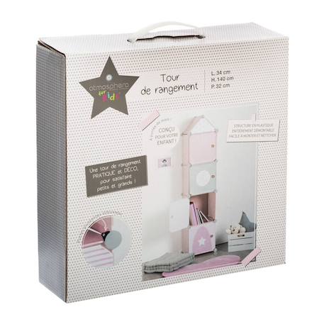Rangement colonne 4 casiers - sunny Gris+Rose 11 - vertbaudet enfant 
