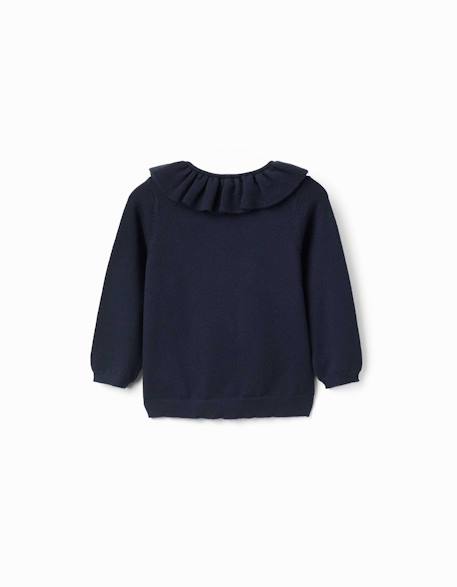 Gilet en maille avec col à volants Bleu foncé 2 - vertbaudet enfant 