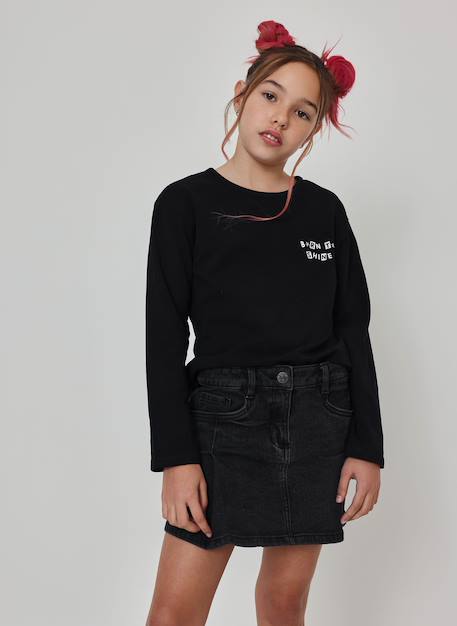 T-shirt fille en maille avec message Noir 2 - vertbaudet enfant 