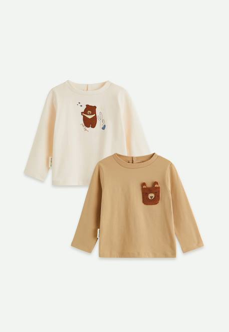 Garçon-Lot de 2 t-shirts bébé manches longues moka