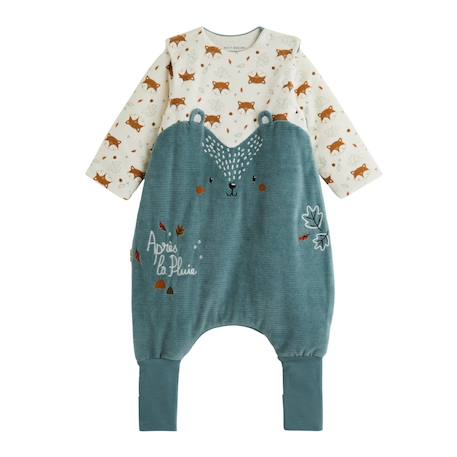 Turbulette tog 2 en velours avec pieds retroussables et manches amovibles ginkgo Vert 2 - vertbaudet enfant 
