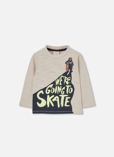 T-shirt garçon en maille imprimé skate Beige 2 - vertbaudet enfant 