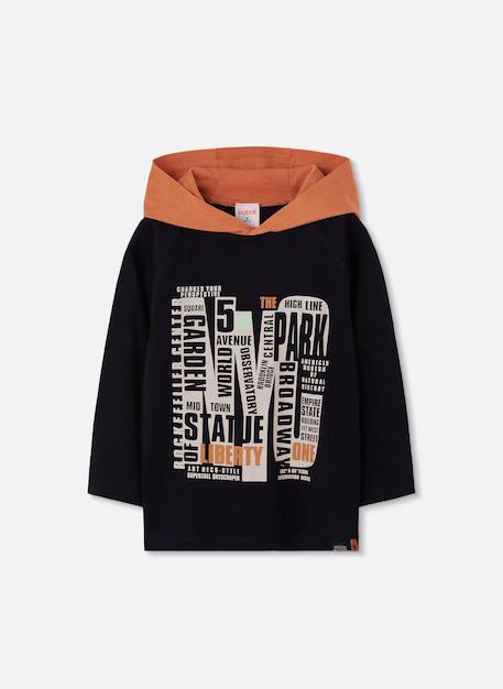 T-shirt garçon en maille à capuche imprimé ny Noir 2 - vertbaudet enfant 