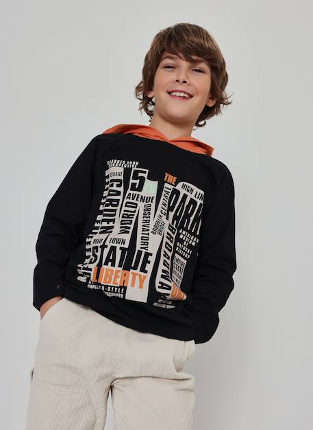 T-shirt garçon en maille à capuche imprimé ny Noir 1 - vertbaudet enfant 