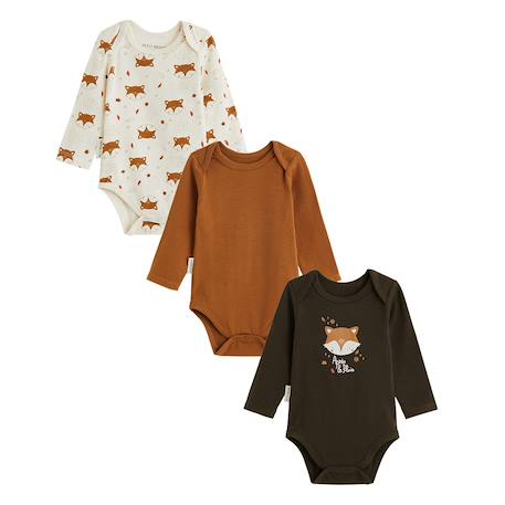Lot de 3 bodies bébé manches longues ginkgo Vert 2 - vertbaudet enfant 