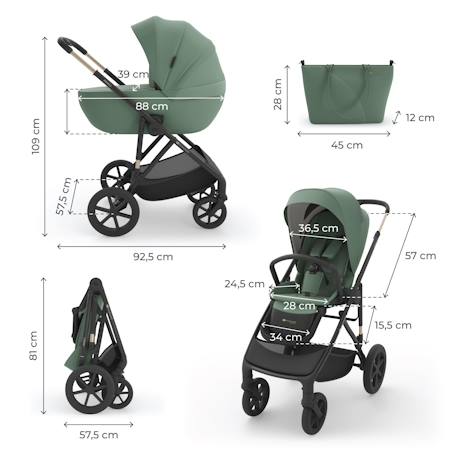 Poussette évolutive 2 en 1 suspension améliorée pour enfants à 22 kg Beige / sand dune+Velvet mocca+Venezian black+Vert foncé 24 - vertbaudet enfant 