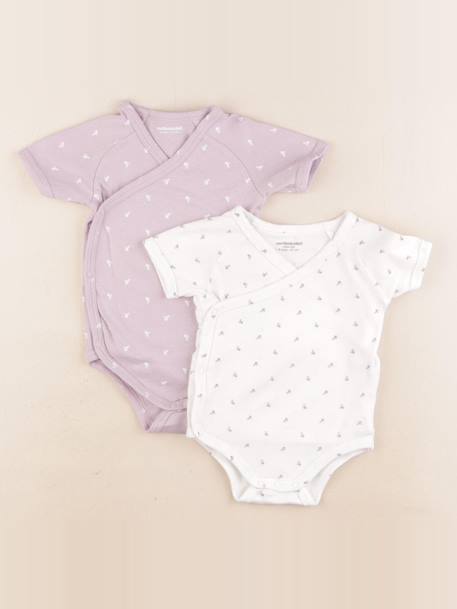 Lot de 2 bodies en coton - 6 mois Blanc, violet 1 - vertbaudet enfant 