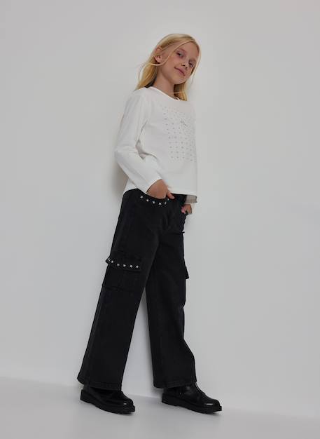 Pantalon fille denim avec étoiles Noir 1 - vertbaudet enfant 