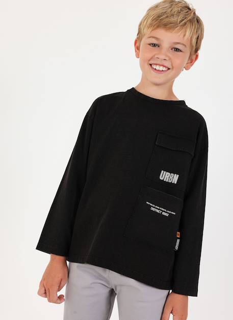 T-shirt garçon en maille avec texte urbn Noir 1 - vertbaudet enfant 