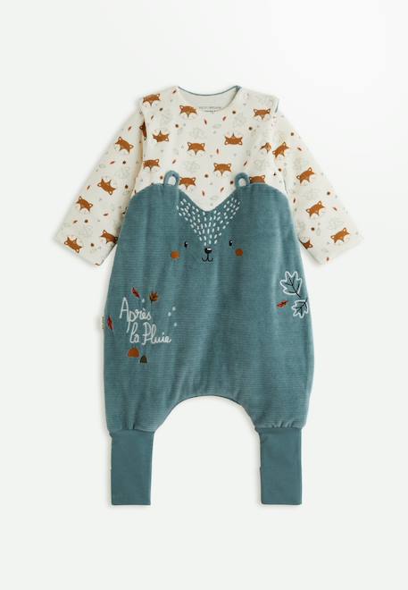 Turbulette tog 2 en velours avec pieds retroussables et manches amovibles ginkgo Vert 1 - vertbaudet enfant 