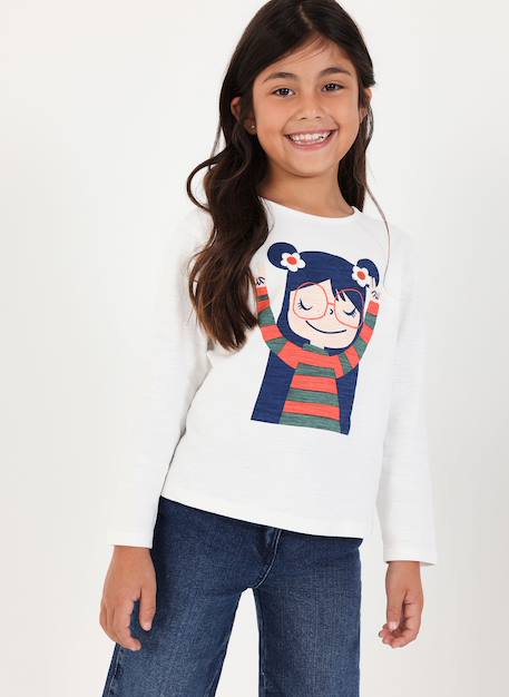 T-shirt fille en maille imprimé à lunettes Blanc 1 - vertbaudet enfant 