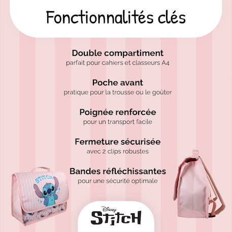 Cartable de maternelle Disney Stitch - 32 cm Rose 2 - vertbaudet enfant 