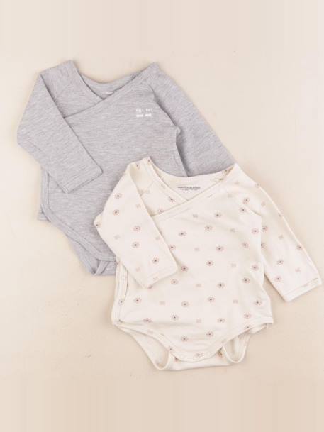 Lot de 2 bodies en coton - 9 mois Beige, gris 1 - vertbaudet enfant 