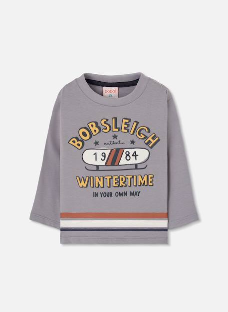 T-shirt garçon en maille imprimé bobsleigh Gris 2 - vertbaudet enfant 