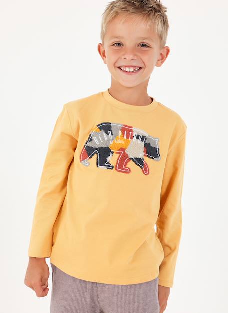 T-shirt garçon en maille à imprimé ours Jaune 1 - vertbaudet enfant 