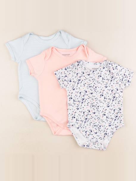 Lot de 3 bodies en coton - 9 mois Bleu, rose 1 - vertbaudet enfant 